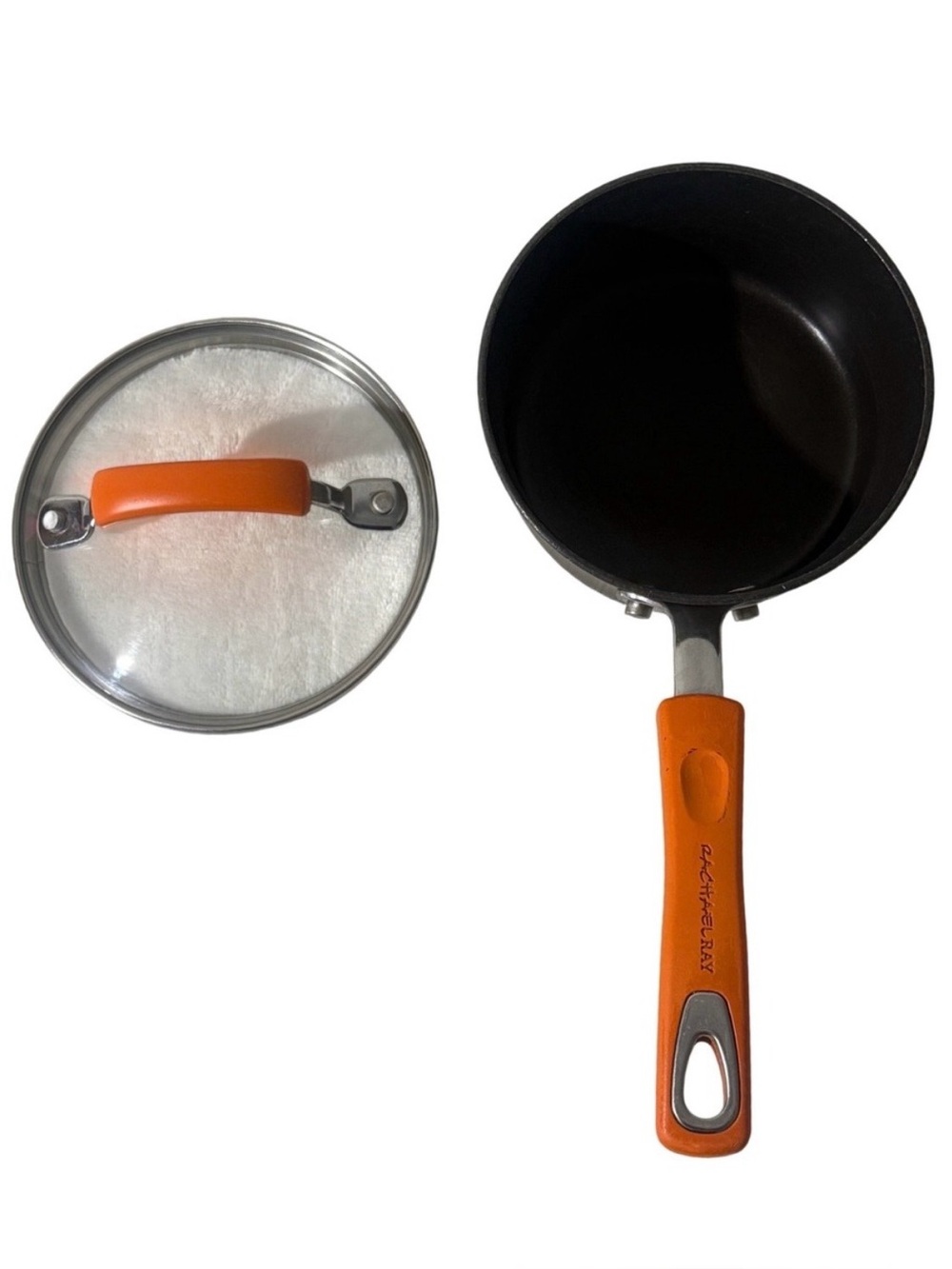 Rachael Ray Hard Anodized 1 Quart Saucepan w/ Lid Nonstick Orange Handle